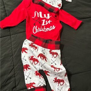 Red 'My 1st Christmas' Baby Outfit